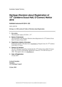Australian Capital Territory  Heritage (Decision about Registration of