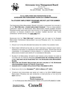 Akwesasne Area Management Board P.O. Box 965 Cornwall, Ontario K6H 5V1 Tel: ([removed]Fax: ([removed]_____________________________________________________________________________ TO ALL EMPLOYERS WHO PARTICIPAT