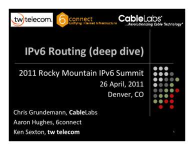 IPv6 Routing (deep dive[removed]Rocky Mountain IPv6 Summit 26 April, 2011 Denver, CO Chris Grundemann, CableLabs Aaron Hughes, 6connect