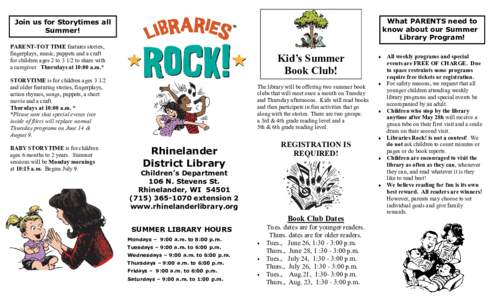 What PARENTS need to know about our Summer Library Program! Join us for Storytimes all Summer!