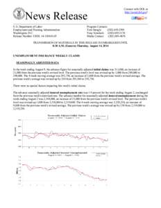 News Release U.S. Department of Labor Employment and Training Administration Washington, D.C. Release Number: USDL[removed]NAT