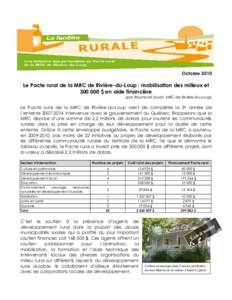 Octobre[removed]Le Pacte rural de la MRC de Rivière-du-Loup : mobilisation des milieux et[removed] $ en aide financière (par Raymond Duval, MRC de Rivière-du-Loup)