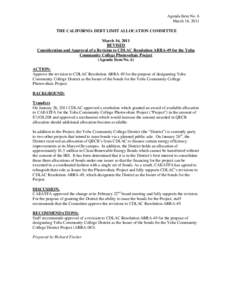 Consideration and Approval of a Revision to CDLAC Resolution ARRA-49 for the Yuba Community College Photovoltaic Project