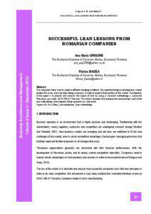 Grigore A. M. and Badea F. SUCCESSFUL LEAN LESSONS FROM ROMANIAN COMPANIES , GIS ASSESSMENT OF DEVELOPMENT GAPS AMONG ROMANIAN ADMINISTRATIVE UNITS