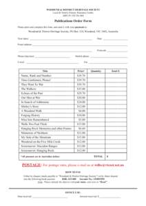 WOODEND & DISTRICT HERITAGE SOCIETY Local & Family History Resource Centre ABNPublications Order Form