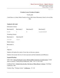 Miami University Libraries – Digital Collections Mississippi Freedom Summer Lesson Plan: 4th Grade Page 1 of 3  Freedom Lesson: Freedom to Explore