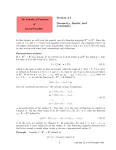 The Calculus of Functions  Section 4.1 Geometry, Limits, and Continuity