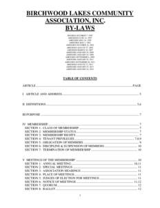 BIRCHWOOD LAKES COMMUNITY ASSOCIATION, INC. BY-LAWS REVISED OCTOBER 7, 1995 AMENDED JUNE 14, 1997 AMENDED MAY 16, 1998