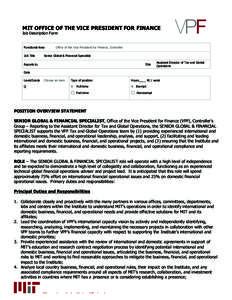 MIT OFFICE OF THE VICE PRESIDENT FOR FINANCE Job Description Form Functional Area Job Title