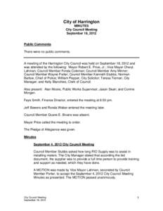 City of Harrington MINUTES City Council Meeting September 18, 2012  Public Comments