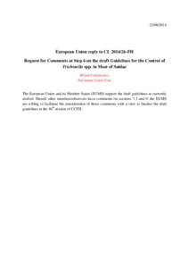 [removed]European Union reply to CL[removed]FH Request for Comments at Step 6 on the draft Guidelines for the Control of Trichinella spp. in Meat of Suidae Mixed Competence