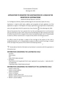 Application to register the legitimation of a child in the register of legitimations