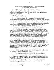 -1BEFORE THE FISH, WILDLIFE AND PARKS COMMISSION OF THE STATE OF MONTANA In the matter of the adoption of a temporary emergency rule closing the Beartooth Wildlife Management Area in Lewis and Clark County