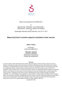 Paper to be presented at the DRUID 2011 on INNOVATION, STRATEGY, and STRUCTURE Organizations, Institutions, Systems and Regions at Copenhagen Business School, Denmark, June 15-17, 2011