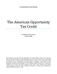 U.S. DEPARTMENT OF THE TREASURY   The American Opportunity 