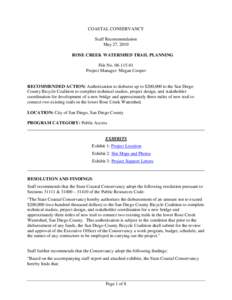 COASTAL CONSERVANCY Staff Recommendation May 27, 2010 ROSE CREEK WATERSHED TRAIL PLANNING File No[removed]Project Manager: Megan Cooper