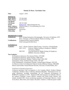 Timothy H. Dixon: Curriculum Vitae Date: August 1, 2016  PERSONAL