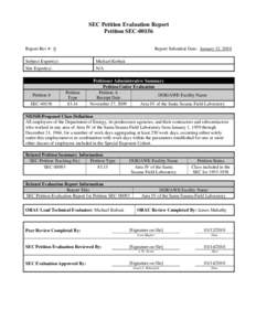 SEC Petition Evaluation Report Petition SEC[removed]Report Rev #: 0 Report Submittal Date: January 12, 2010