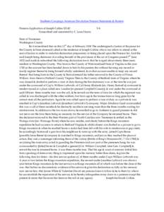 Southern Campaign American Revolution Pension Statements & Rosters Pension Application of Joseph Collins S2142 Transcribed and annotated by C. Leon Harris VA