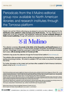 15th May[removed]casalinipress Periodicals from the Il Mulino editorial group now available to North American