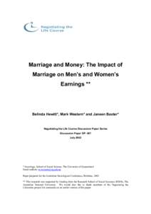 MARRIAGE AND MONEY: The impact of marriage on men’s and women’s earnings