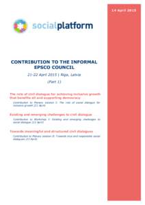 14 AprilCONTRIBUTION TO THE INFORMAL EPSCO COUNCILApril 2015 | Riga, Latvia (Part 1)