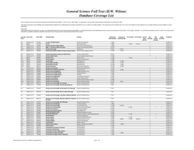 General Science Full Text (H.W. Wilson) Database Coverage List 