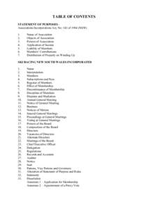 TABLE OF CONTENTS STATEMENT OF PURPOSES Associations Incorporations Act, No: 143 of[removed]NSW[removed].