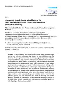 Automated Sample Preparation Platform for Mass Spectrometry-Based Plasma Proteomics and Biomarker Discovery