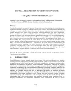 Critical Research in Information Systems: The Question of Methodology