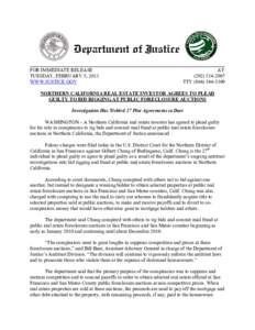 Northern California Real Estate Investor Agrees to Plead Guilty to Bid Rigging at Public Foreclosure Auctions