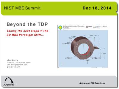 NIST MBE Summit  Dec 18, 2014 Beyond the TDP Taking the next steps in the