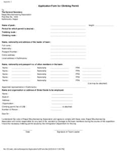 Appendix 2  Application Form for Climbing Permit To The General Secretary Nepal Mountaineering Association