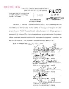 DOCKE ED  UNITED STATES DISTRICT COURT FOR THE WESTERN DISTRlCT OF OKLAHOMA  IN RE: ORDER ESTABLISHING A