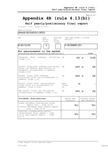 Appendix 4B (rule 4.13(b)) Half yearly/preliminary final report Rules 4.1, 4.3 Appendix 4B (rule 4.13(b)) Half yearly/preliminary final report