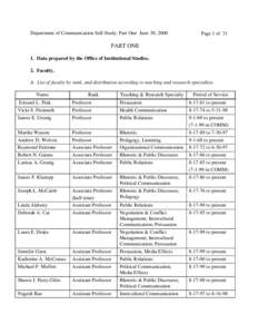 Department of Communication Self-Study: Part One June 30, 2000  Page 1 of 31 PART ONE 1. Data prepared by the Office of Institutional Studies.