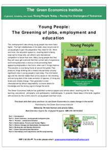 The Green Economics Institute A ground - breaking new book: Young People Today – Facing the Challenges of Tomorrow  Young People: