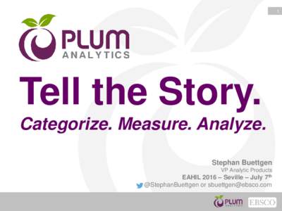1  Tell the Story. Categorize. Measure. Analyze. Stephan Buettgen VP Analytic Products