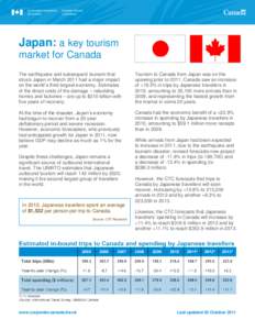 Japan: a key tourism market for Canada The earthquake and subsequent tsunami that struck Japan in March 2011 had a major impact on the world’s third largest economy. Estimates of the direct costs of the damage – rebu