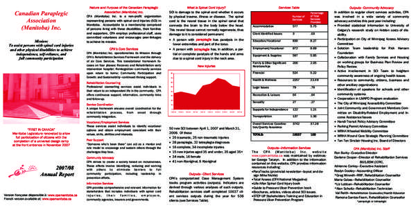 Canadian Paraplegic Association (Manitoba) Inc. Mission: To assist persons with spinal cord injuries and other physical disabilities to achieve