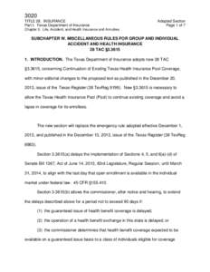3020 TITLE 28. INSURANCE Part I. Texas Department of Insurance Adopted Section Page 1 of 7