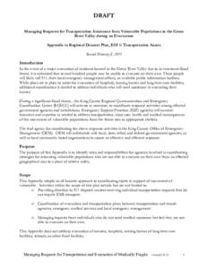 DRAFT Managing Requests for Transportation Assistance from Vulnerable Populations in the Green River Valley during an Evacuation Appendix to Regional Disaster Plan, ESF 1: Transportation Annex Revised February 8, 2011