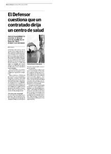 Diario de Navarra Jueves, 19 de junio de[removed]El Defensor cuestiona que un contratado dirija un centro de salud