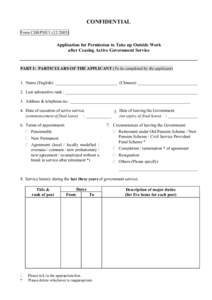 CONFIDENTIAL Form CSB/PSE[removed]Application for Permission to Take up Outside Work after Ceasing Active Government Service
