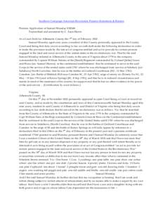 Southern Campaign American Revolution Pension Statements & Rosters Pension Application of Samuel M unday S38248 Transcribed and annotated by C. Leon Harris At a Court held for Albemarle County the 7 th day of February 18