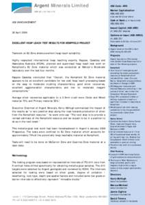 Argent Minerals Limited   ABNASX Code: ARD Market Capitalisation A$8,400,000