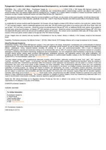 Pyrogenesis Canada Inc. retains Imaginis Business Development Inc. as investor relations consultant MONTREAL, Oct. 1, 2014 /CNW Telbec/ - PyroGenesis Canada Inc. (http://pyrogenesis.com) (TSXV: PYR), a TSX Venture 50® h