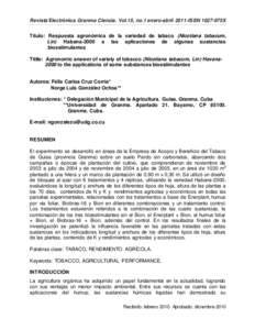 Revista Electrónica Granma Ciencia. Vol.15, no.1 enero-abril 2011-ISSN 1027-975X Título: Respuesta agronómica de la variedad de tabaco (Nicotiana tabacum, Lin) Habana-2000 a las aplicaciones de algunas sustancias bioe