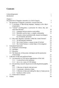 Contents Acknowledgements Introduction Chapter 1 The protection of linguistic minorities as a ﬁeld of inquiry 1. The protection of linguistic minorities: research direction