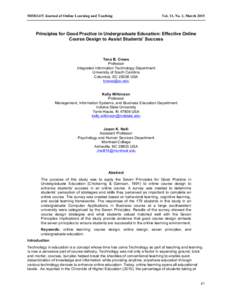 MERLOT Journal of Online Learning and Teaching  Vol. 11, No. 1, March 2015 Principles for Good Practice in Undergraduate Education: Effective Online Course Design to Assist Students’ Success